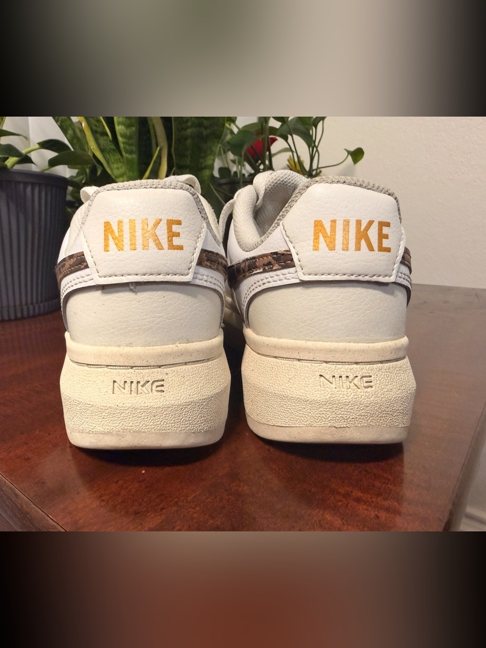 NIKE COURT VISION ALTA Women’s White Sneakers with Brown Leopard Swoosh - Picture 5 of 10